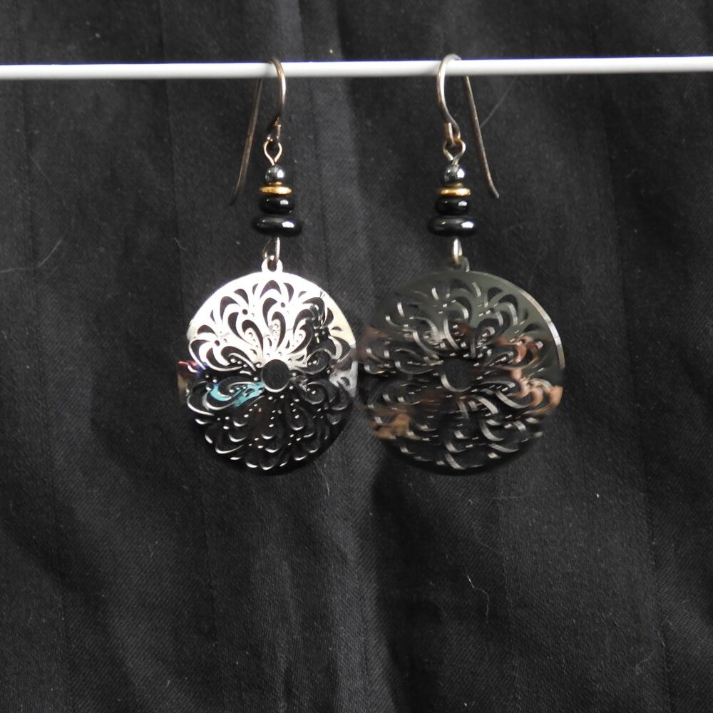 2/$13 Adajio Art Deco Black Hematite Filigree Earrings Handmade in USA - Picture 3 of 8